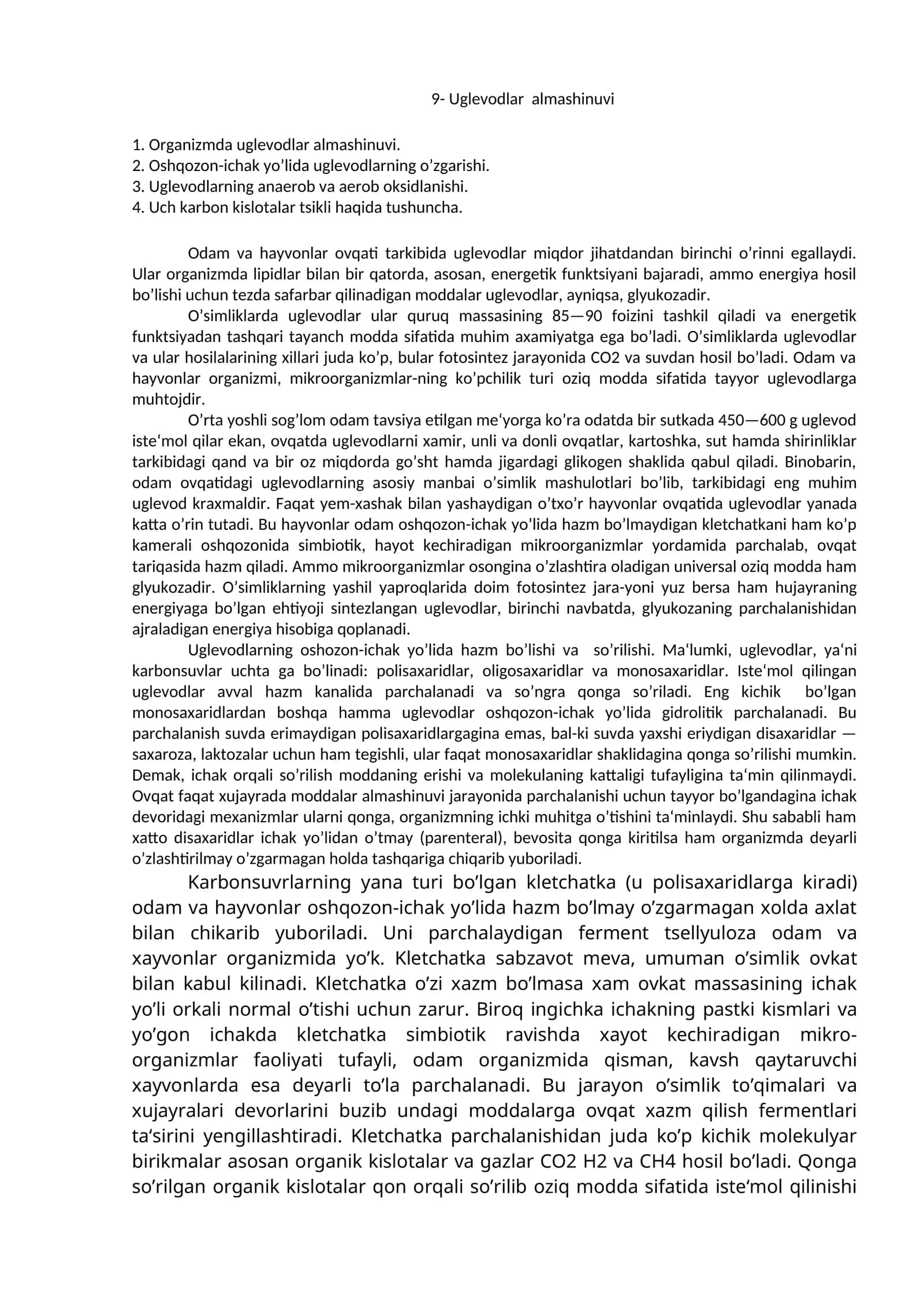 Uglеvodlar almashinuvi 1