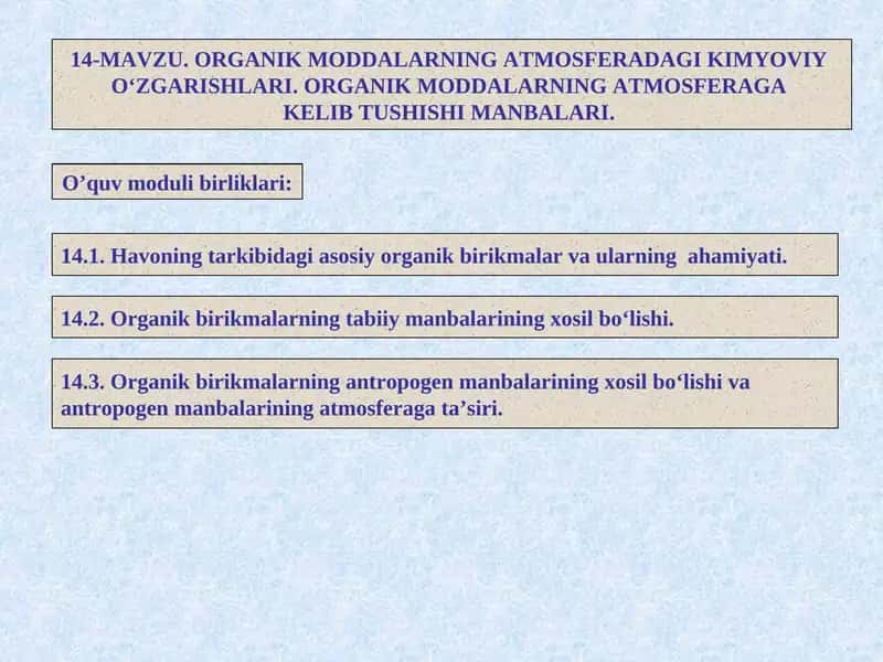 Organik birikmalar atmosferaga 1