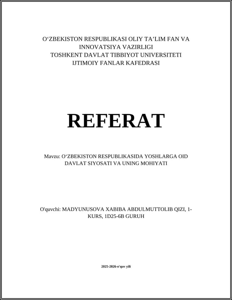 O‘ZBEKISTON RESPUBLIKASIDA YOSHLARGA OID DAVLAT SIYOSATI VA UNING MOHIYATI 1