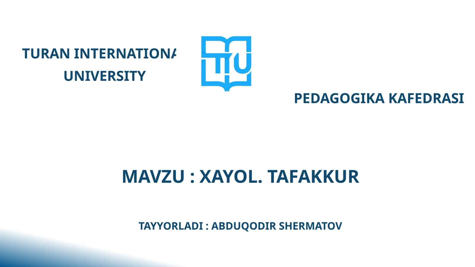 Xayol va Tafakkur 1