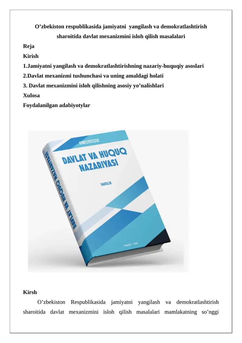 O’zbekiston Respublikasini yanada rivojlantirish bo’yicha Harakatlar strategiyasi 1