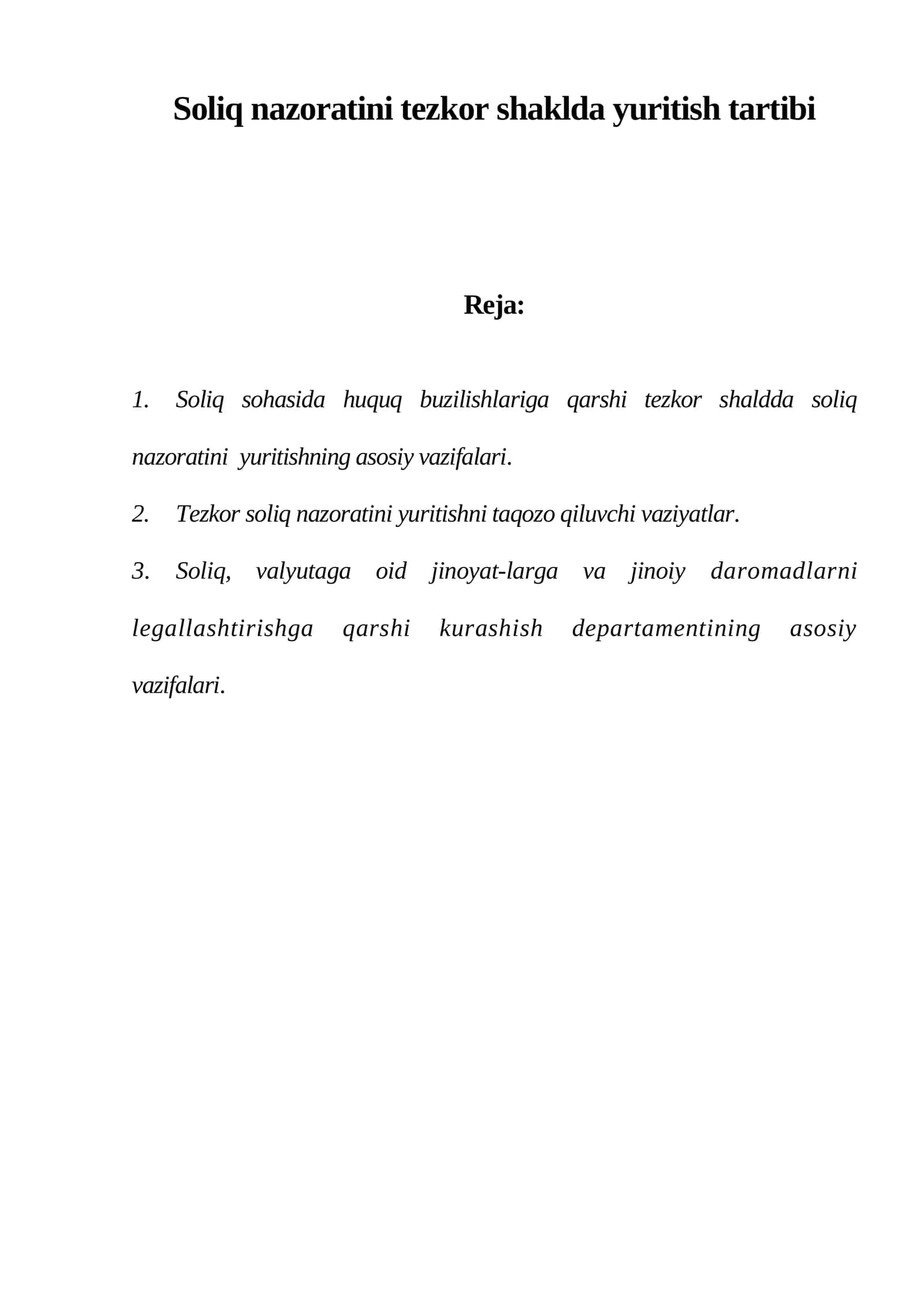 Soliq nazoratini tezkor shaklda yuritish tartibi 1