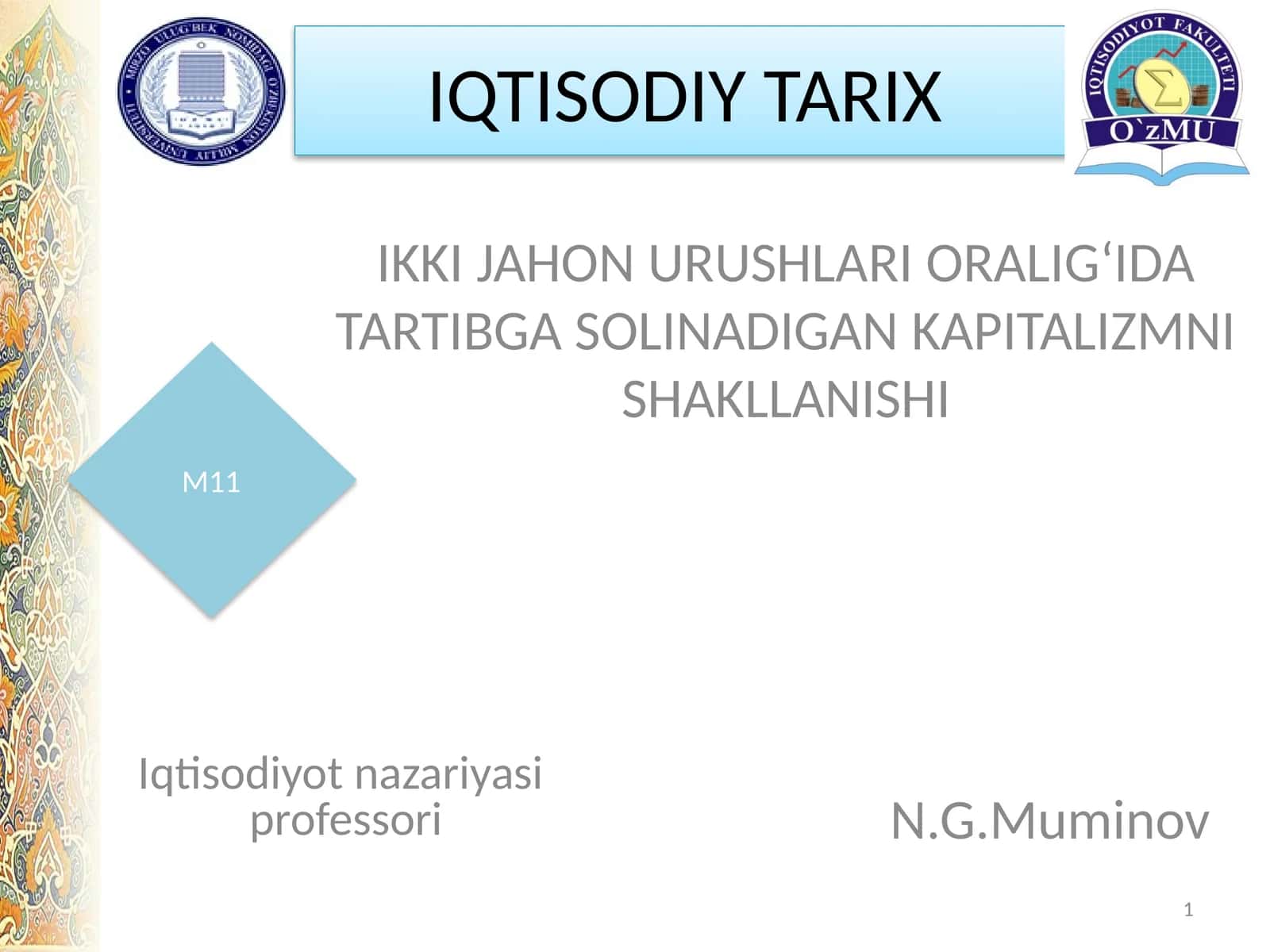 IKKI JAHON URUSHLARI ORALIG‘IDA TARTIBGA SOLINADIGAN KAPITALIZMNI SHAKLLANISHI 1