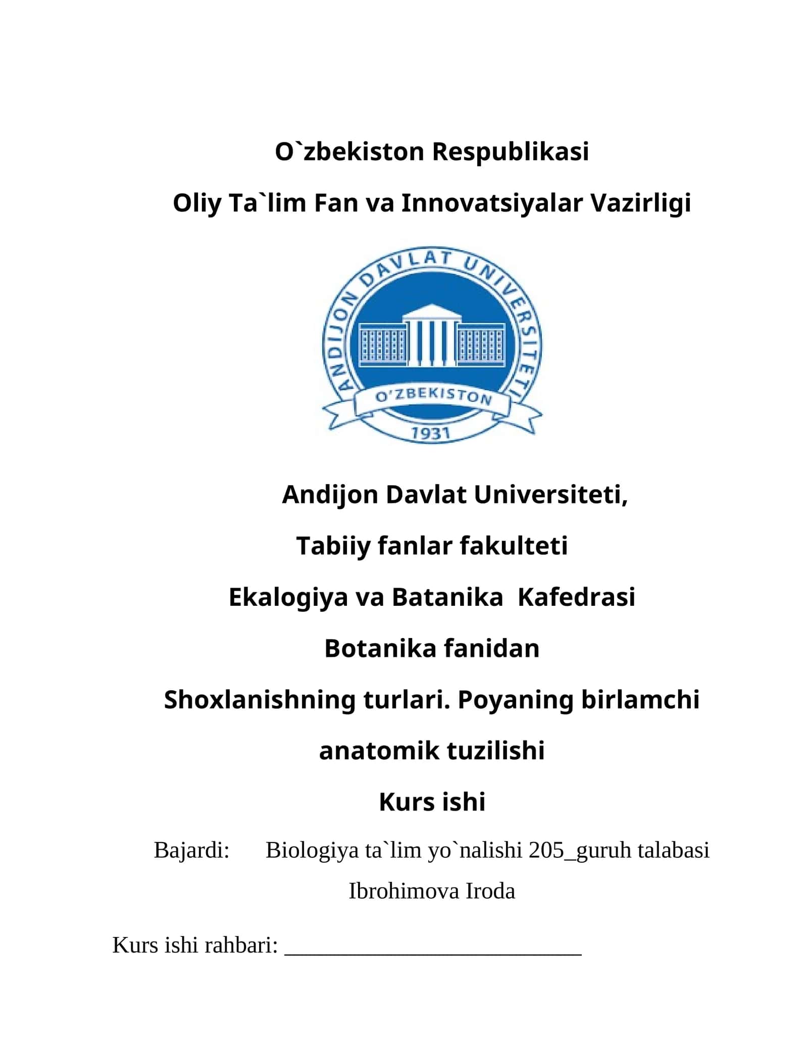 Shoxlanishning turlari. Poyaning birlamchi anatomik tuzilishi 1