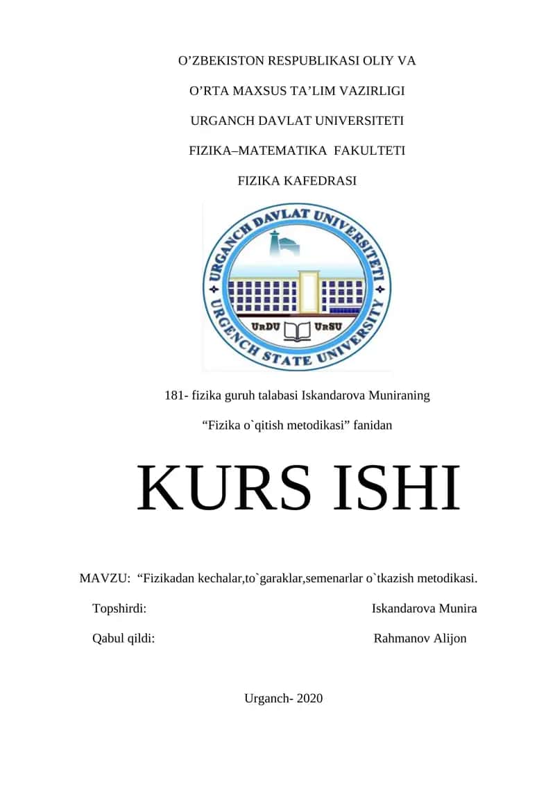 “Fizikadan kechalar,to'garaklar,semenarlar o`tkazish metodikasi" 1