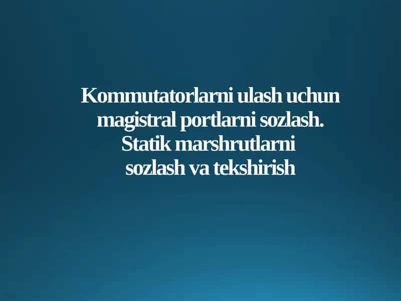 Kommutatorlarni ulash uchun magistral portlarni sozlash. Statik marshrutlarni sozlash va tekshirish 1