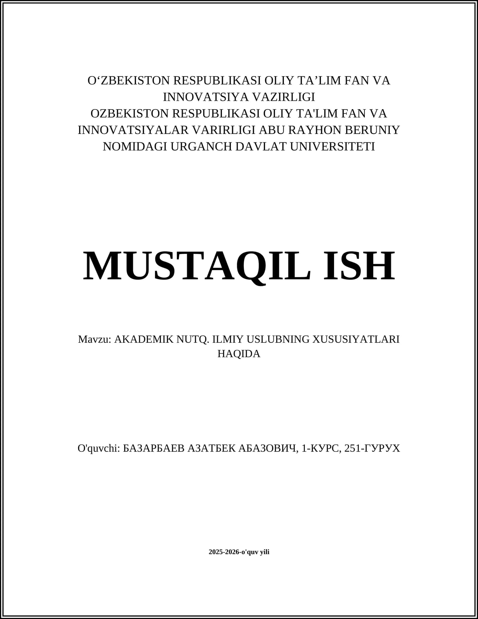 AKADEMIK NUTQ. ILMIY USLUBNING XUSUSIYATLARI HAQIDA 1