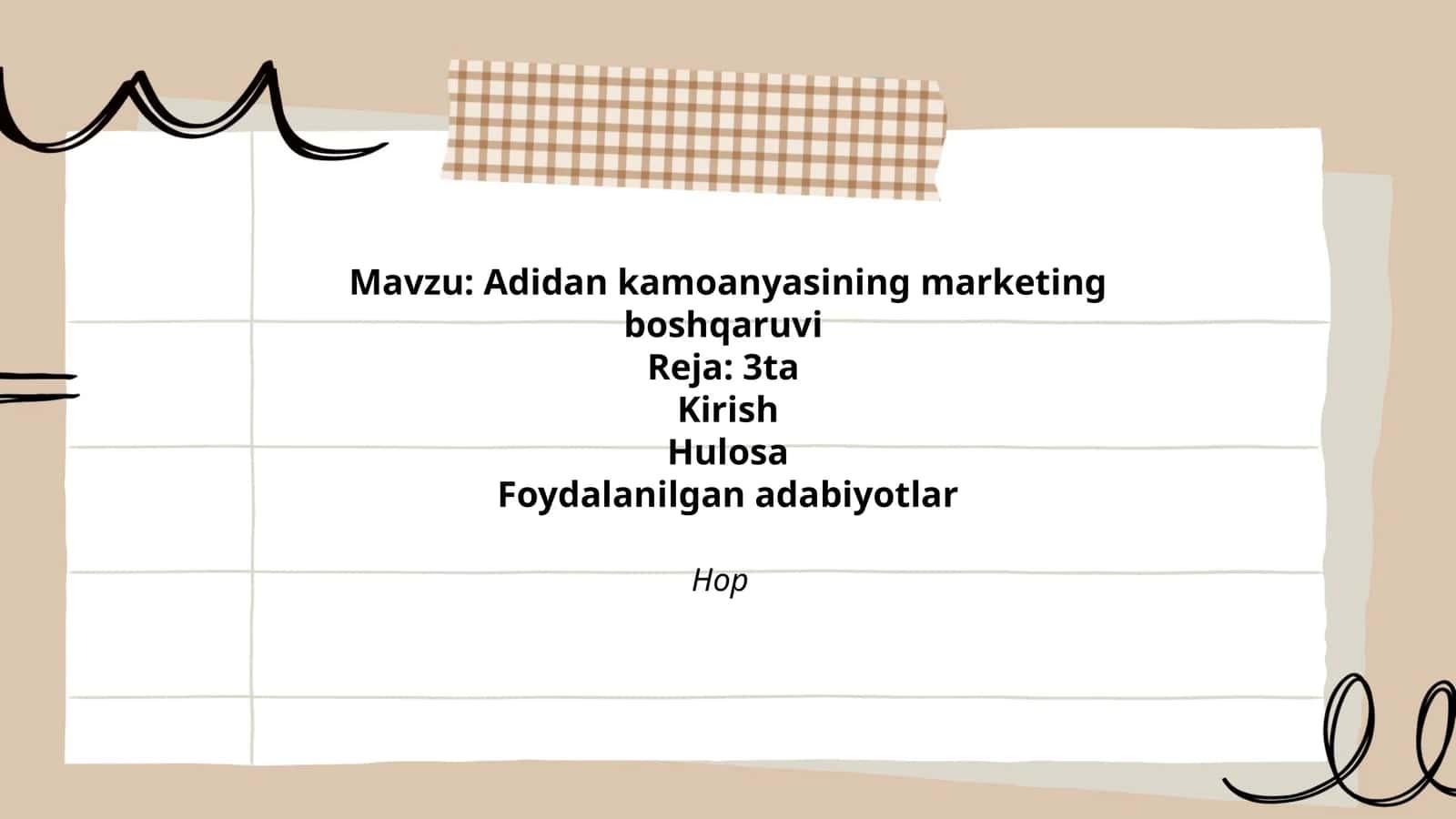 Adidan kamoanyasining marketing boshqaruvi 1