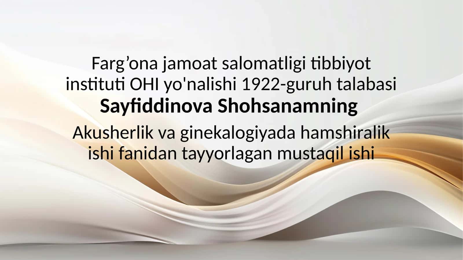 Akusherlikda gipertenziv sindrom.Preeklampsiya eklamsiya.Akusherlikda gipertermiya oʻgʻrik va umumiy xolsizlik sindromi. Akusherlikda xomiladorlikda anemiya buyrak (pielonefrit,glomerulonefrit buyrak tosh kasalligi) va oʻpka (bronxit, pnevmoniya,bronxial astma) kasalliklari 1