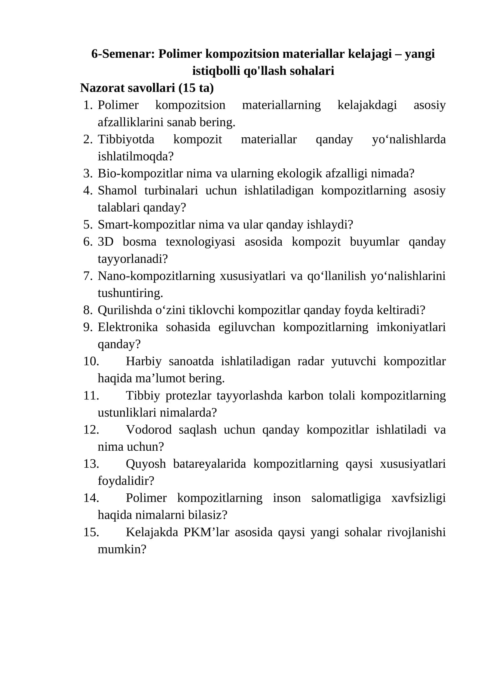 Polimer kompozitsion materiallar kelajagi – yangi istiqbolli qo'llash sohalari 1