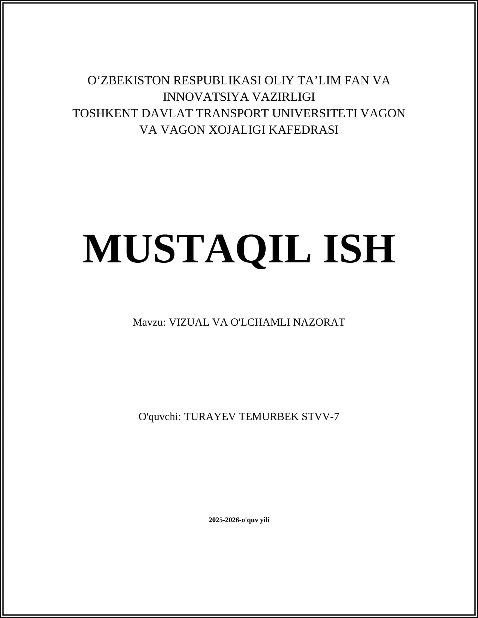 VIZUAL VA O'LCHAMLI NAZORAT 1