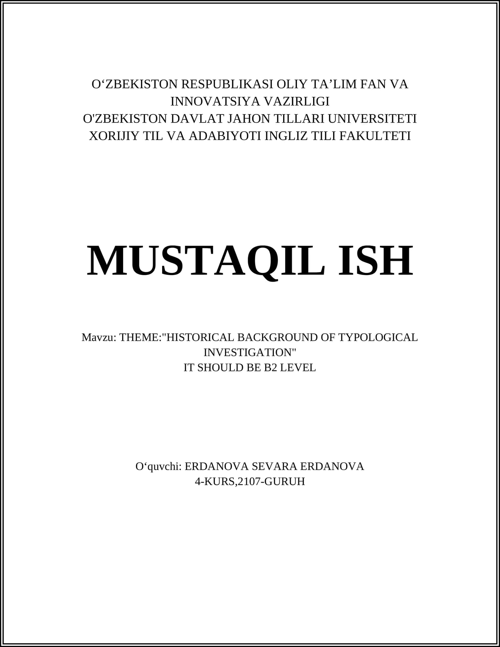 HISTORICAL BACKGROUND OF TYPOLOGICAL INVESTIGATION 1