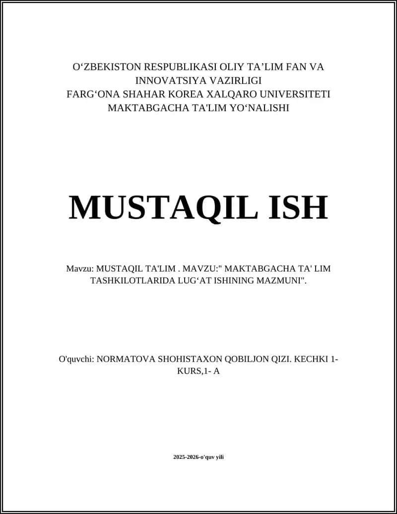 Lug'at ishining maqsad va vazifalari maktabgacha ta'limda 1
