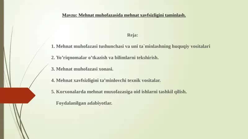 Mehnat muhofazasida mehnat xavfsizligini taminlash 1