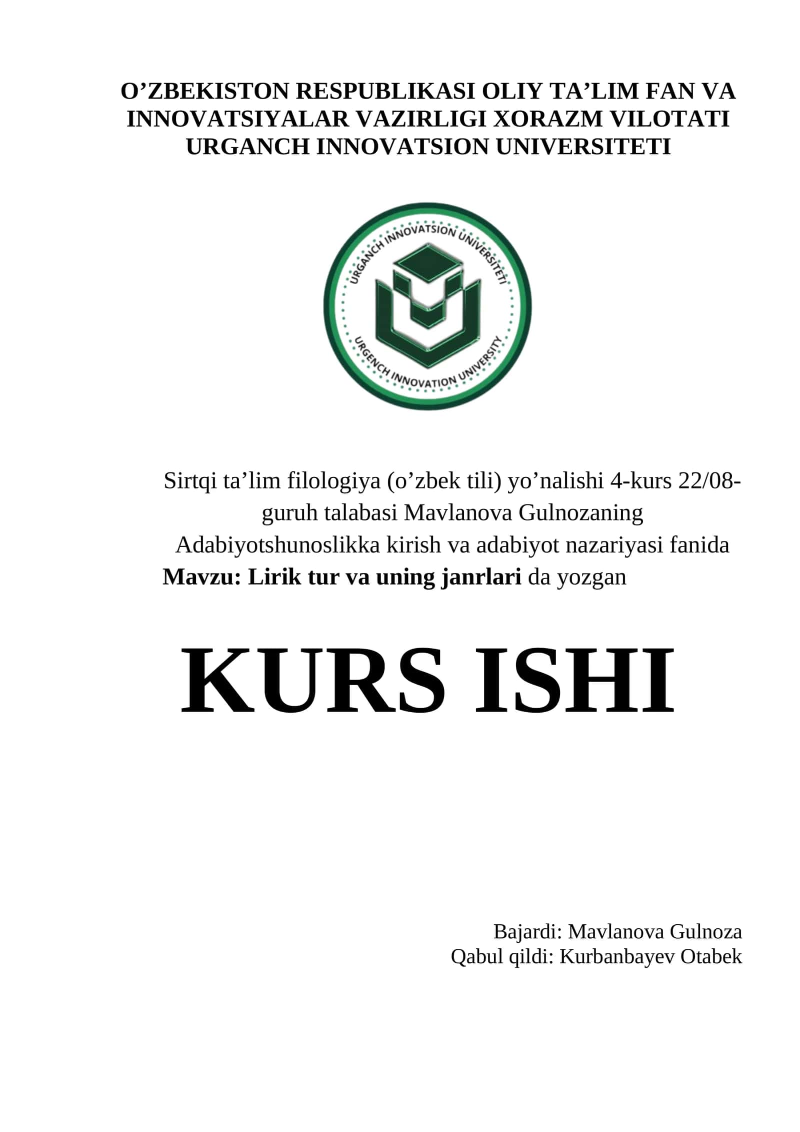 Lirik tur va uning janrlari da yozgan 1