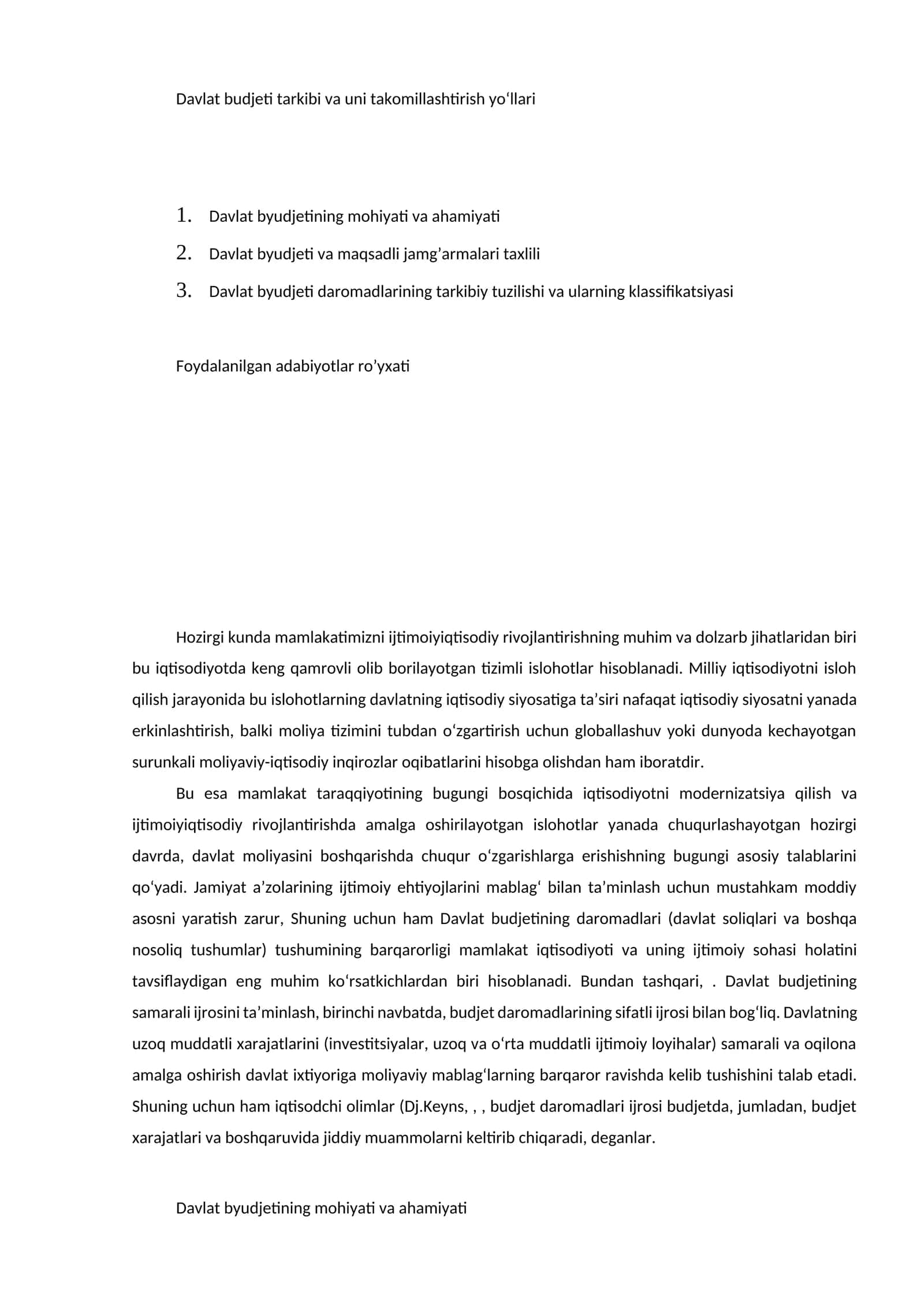 Davlat budjeti tarkibi va uni takomillashtirish yo‘llari 1