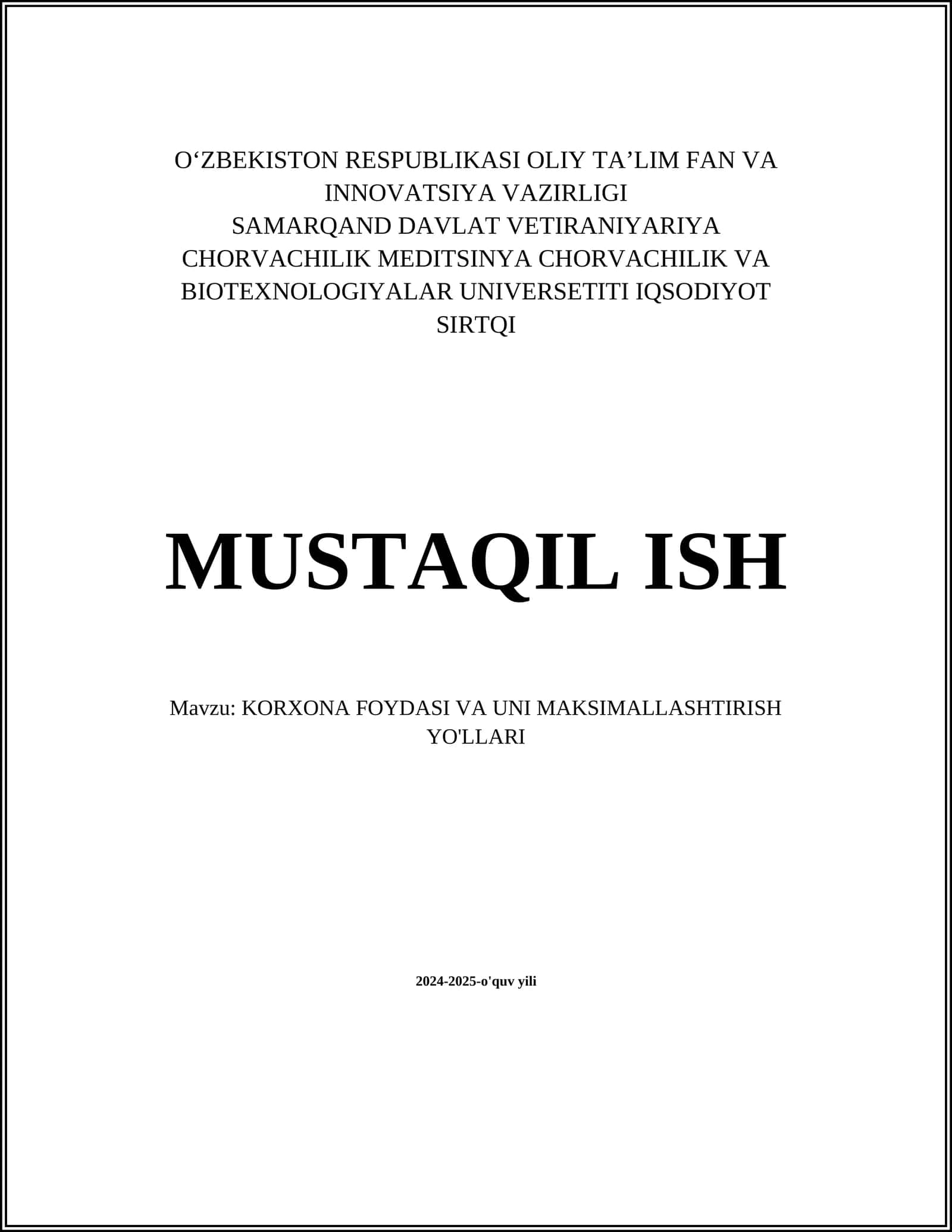 KORXONA FOYDASI VA UNI MAKSIMALLASHTIRISH YO'LLARI 1