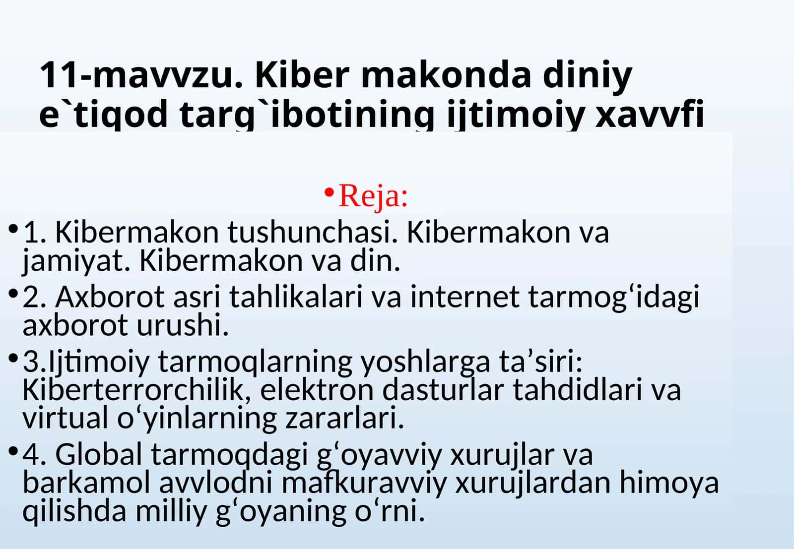 Kiber makonda diniy e`tiqod targ`ibotining ijtimoiy xavvfi 1