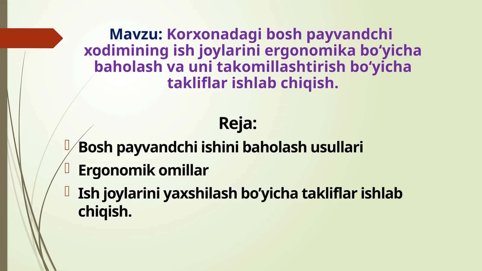 Korxonada Bosh Payvandchi Ish Joylarini Ergonomika Bo‘yicha Baholash va Uni Takomillashtirish Takliflari 1