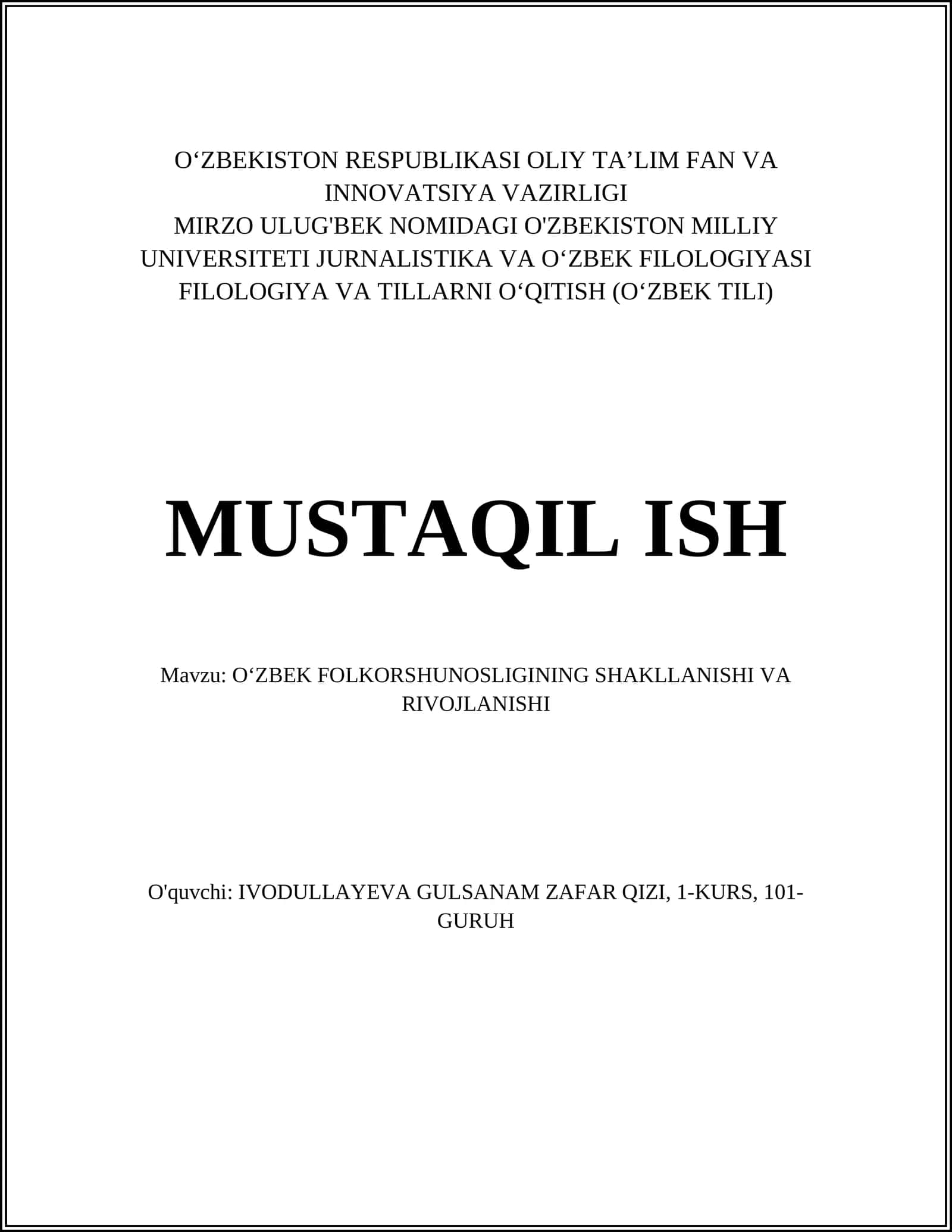 O‘zbek Folklorshunosligi 1