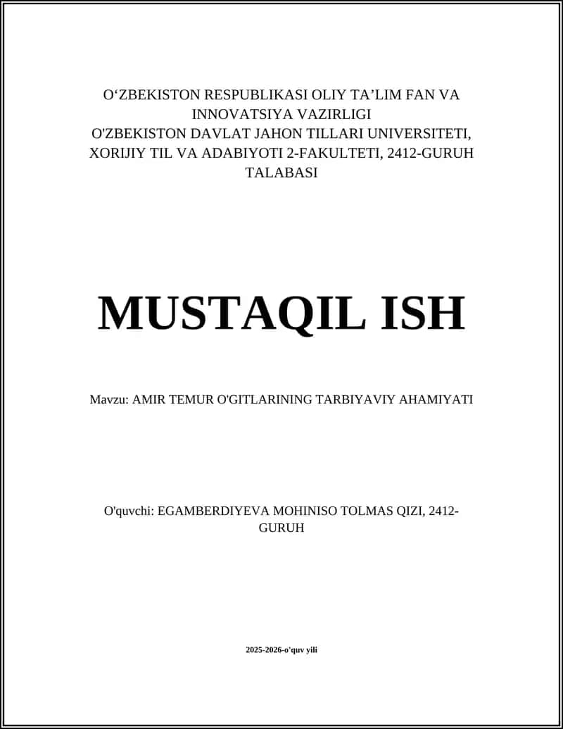 AMIR TEMUR O'GITLARINING TARBIYAVIY AHAMIYATI 1
