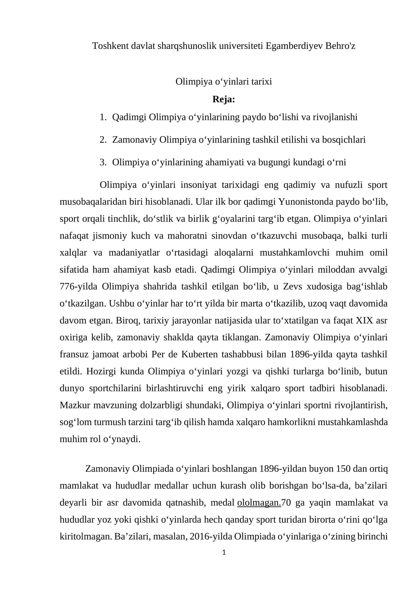 Olimpiya o‘yinlari tarixi 1