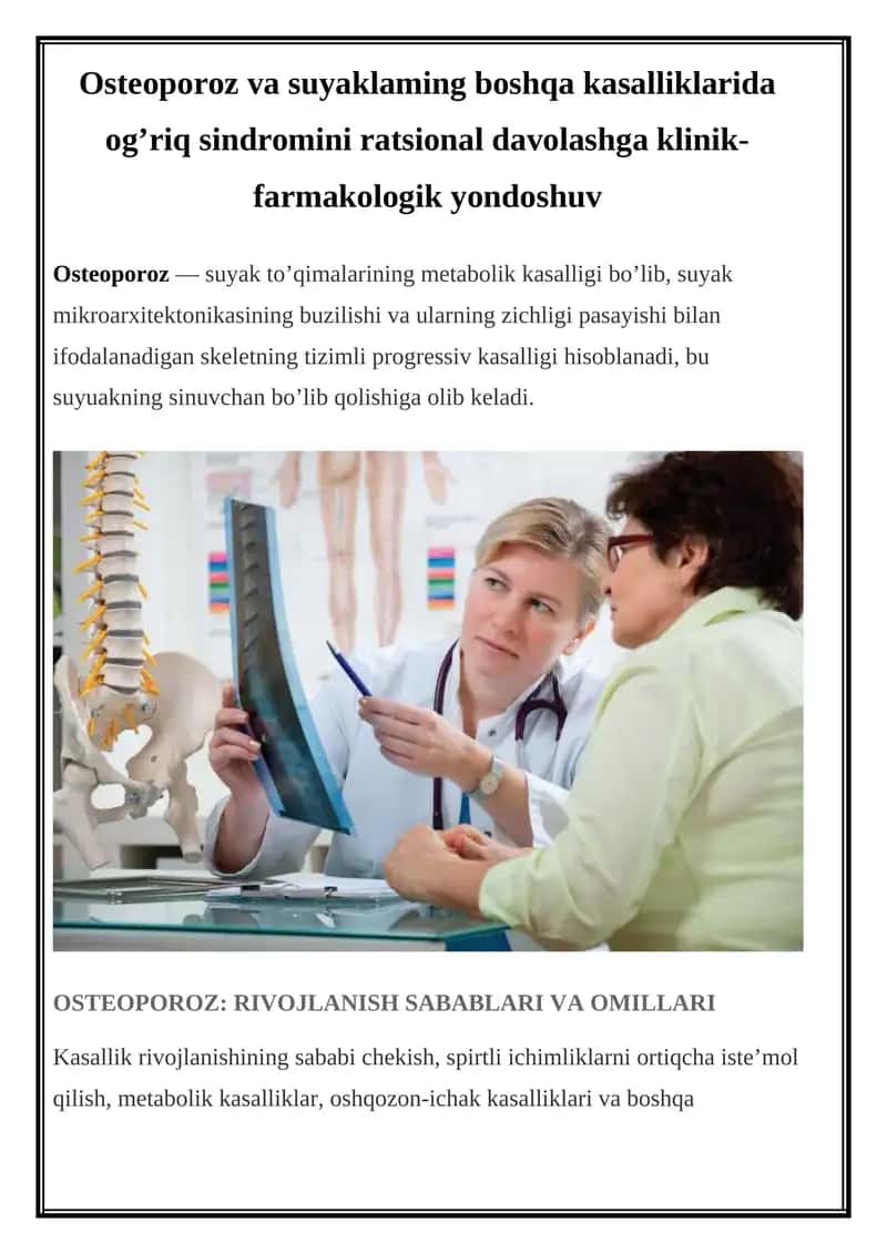 Osteoporoz: Rivojlanish Sabablari va Omillari 1