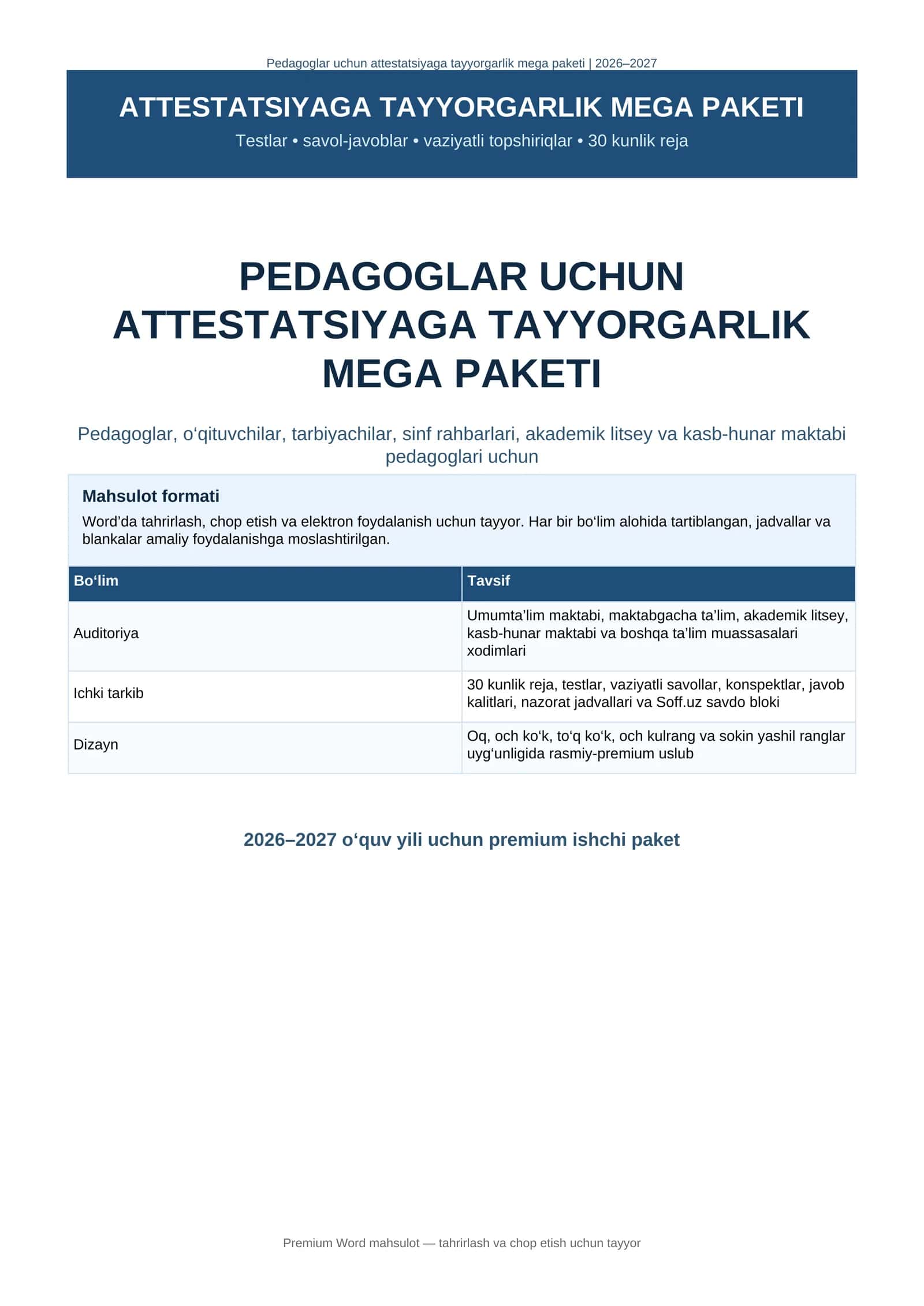 ATTESTATSIYAGA TAYYORGARLIK MEGA PAKETI 1