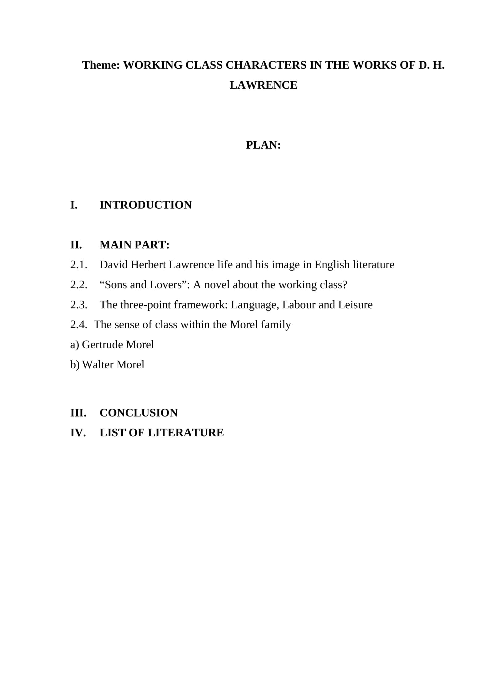 WORKING CLASS CHARACTERS IN THE WORKS OF D. H. LAWRENCE 1