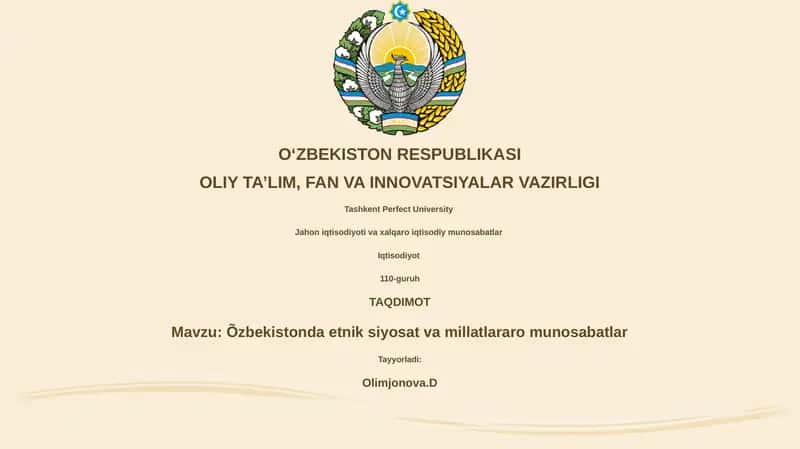 Õzbekistonda etnik siyosat va millatlararo munosabatlar 1
