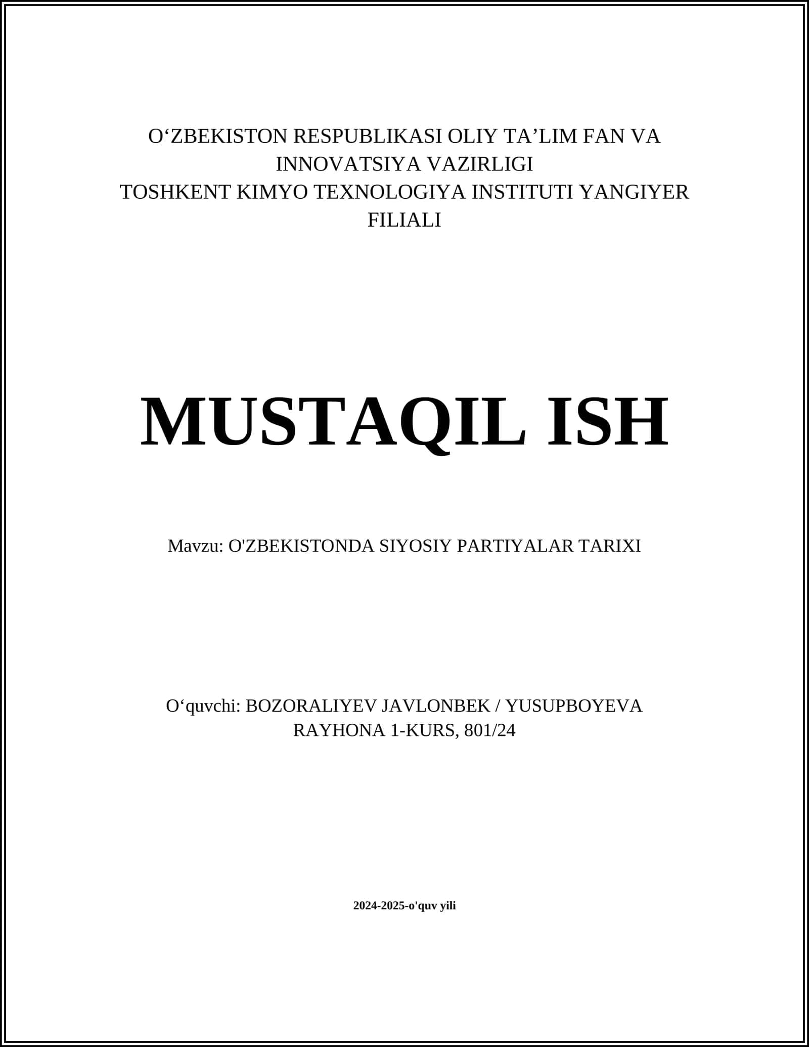 O'ZBEKISTONDA SIYOSIY PARTIYALAR TARIXI 1