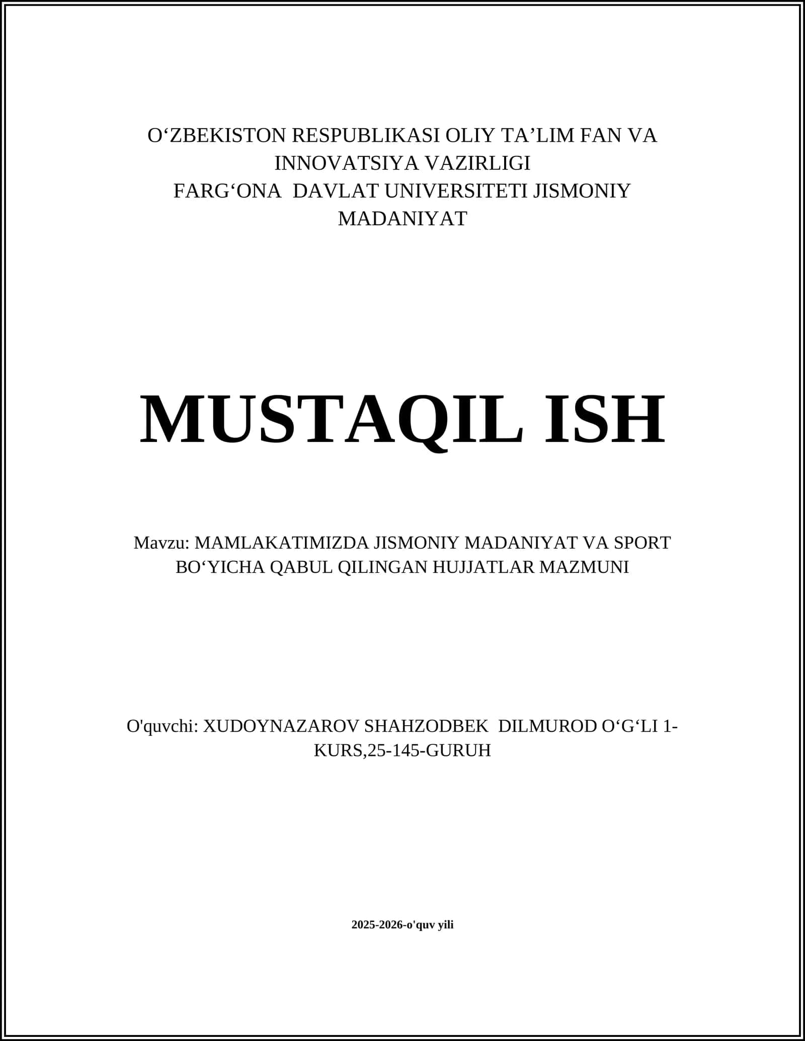 Mamlakatimizda Jismoniy Madaniyat va Sport Boʻyicha Qabul Qilingan Hujjatlar Mazmuni 1