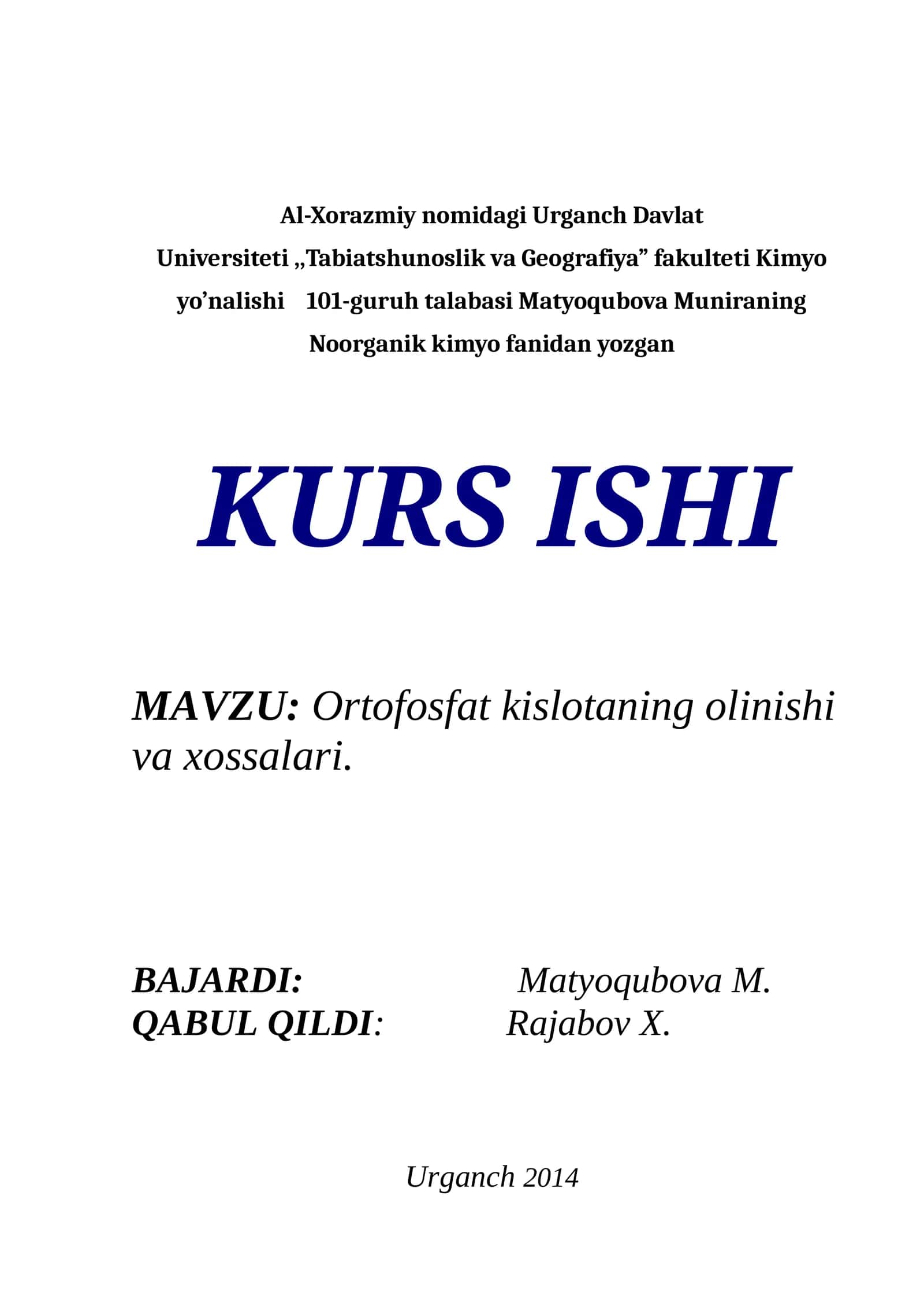 Ortofosfat kislotaning olinishi va xossalari 1