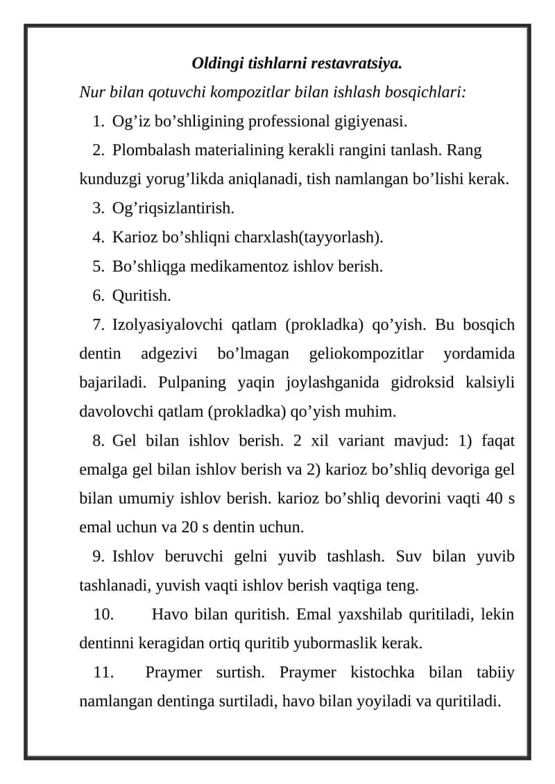 Tishlarni restavratsiya 1
