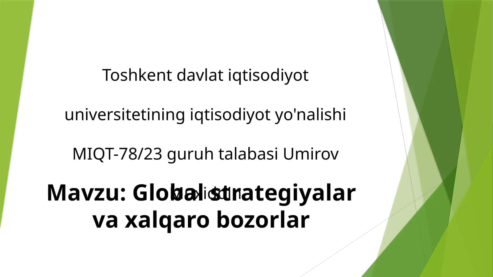 Global strategiyalar va xalqaro bozorlar 1
