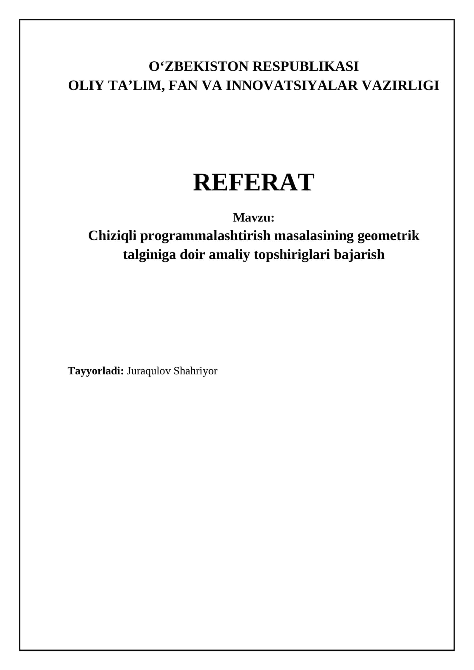 Chiziqli programmalashtirish masalasining geometrik talginiga doir amaliy topshiriglari bajarish 1