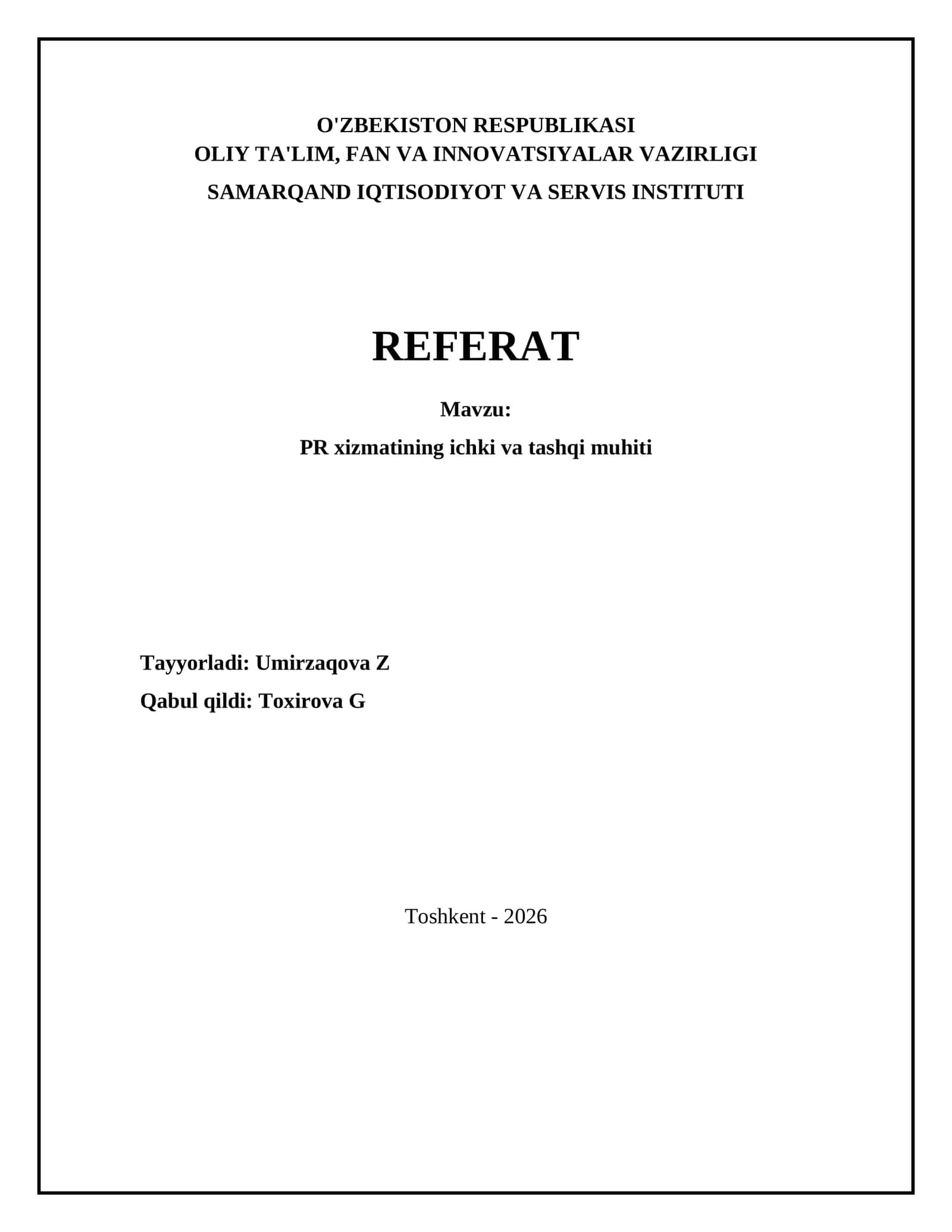 PR xizmatining ichki va tashqi muhiti 1