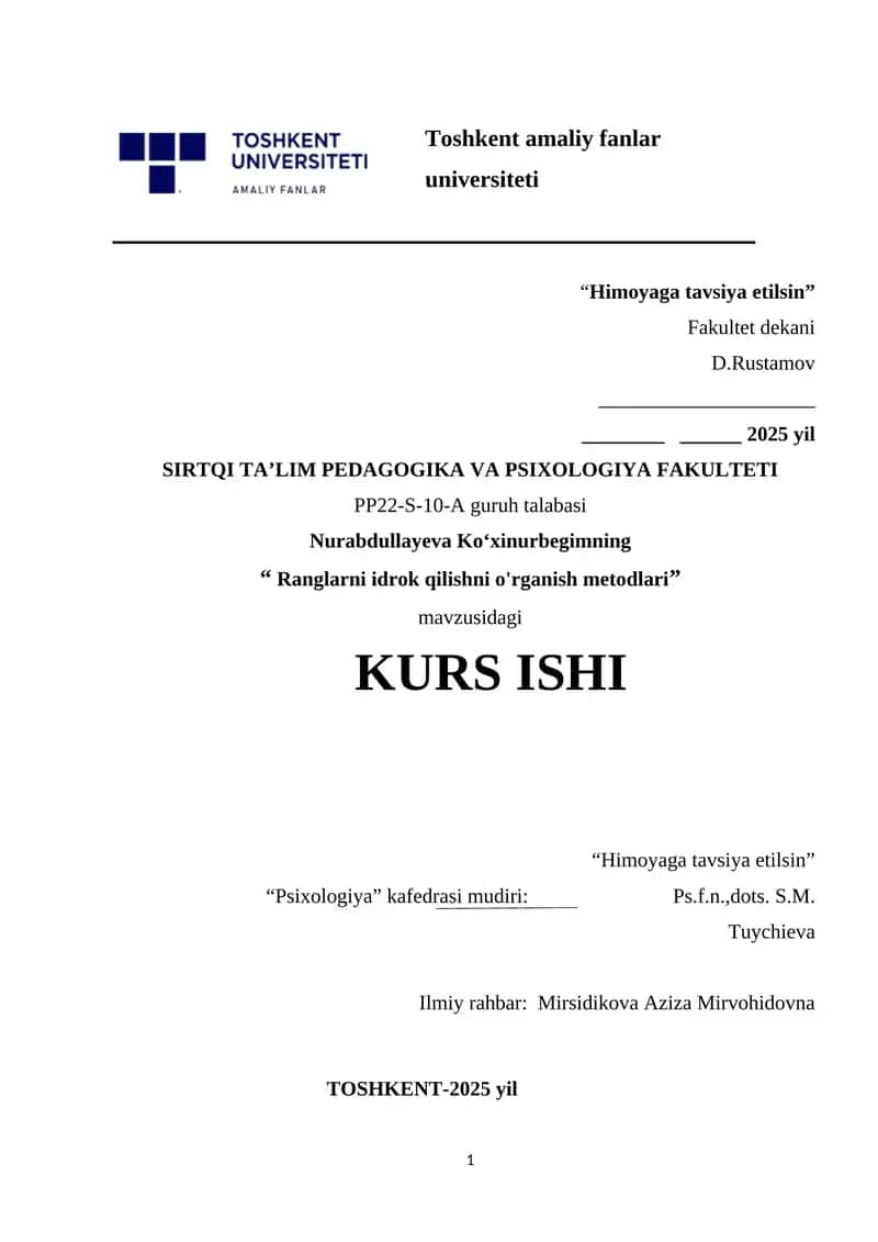 Ranglarni idrok qilishni o'rganish metodlari. 1