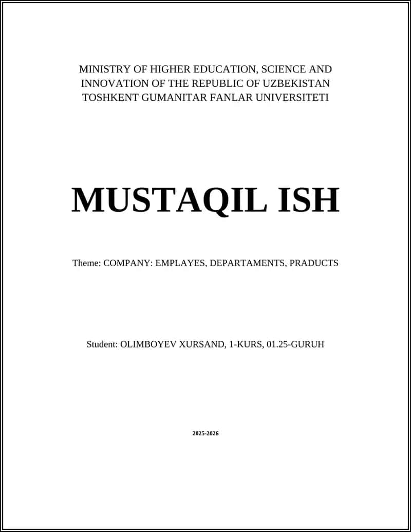 COMPANY: EMPLOYEES, DEPARTMENTS, PRODUCTS 1