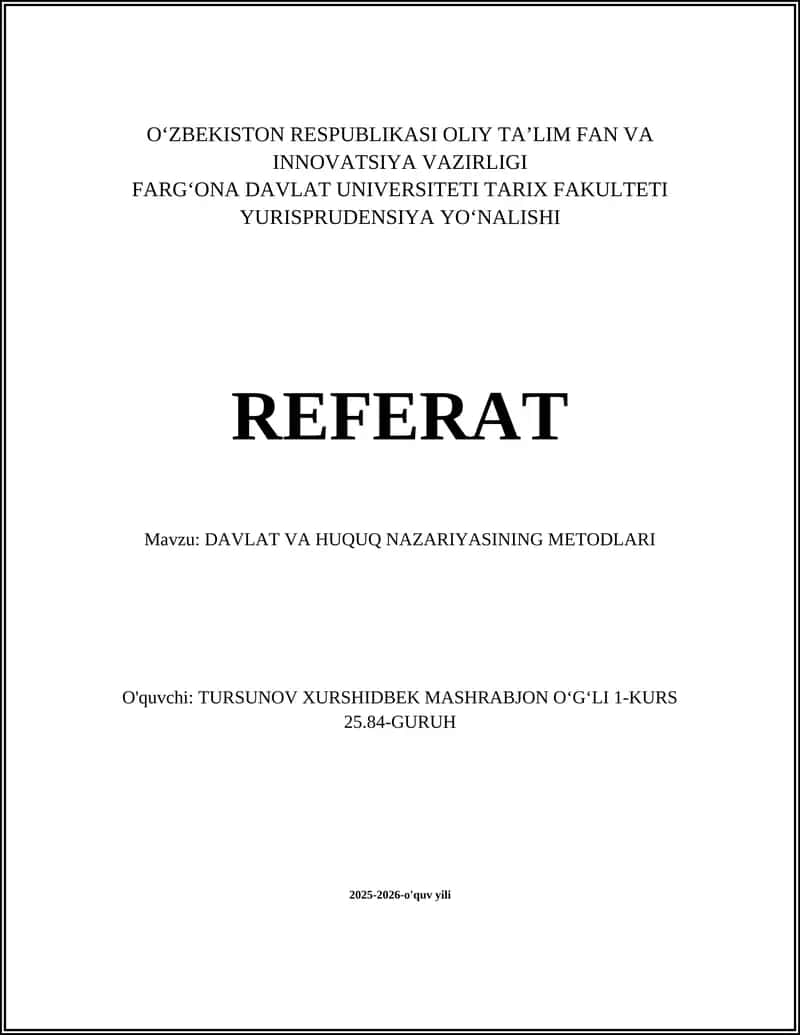 DAVLAT VA HUQUQ NAZARIYASINING METODLARI 1
