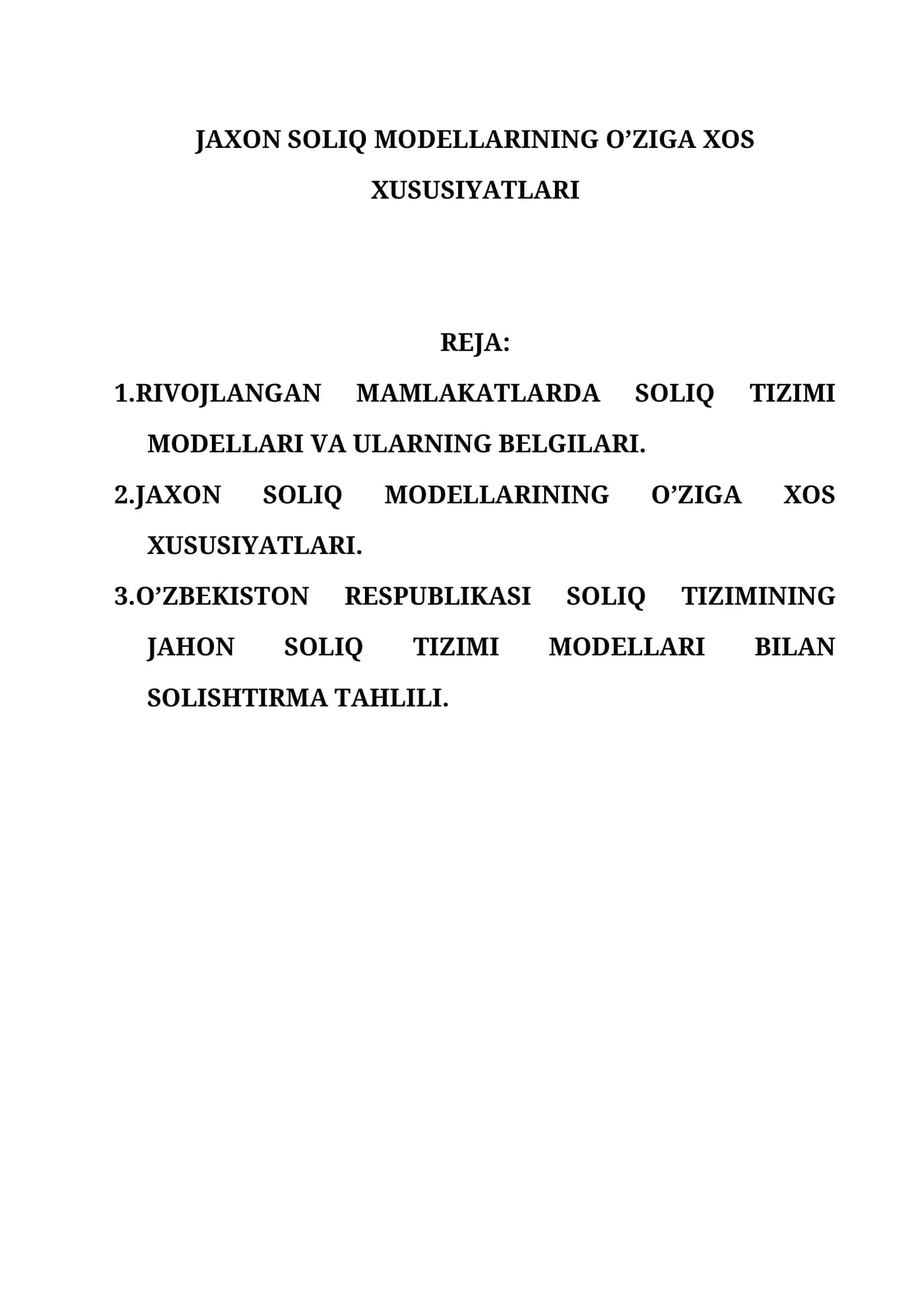 JAXON SOLIQ MODELLARINING O’ZIGA XOS XUSUSIYATLARI 1