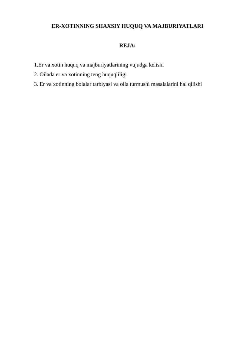 ER-XOTINNING SHAXSIY HUQUQ VA MAJBURIYATLARI 1