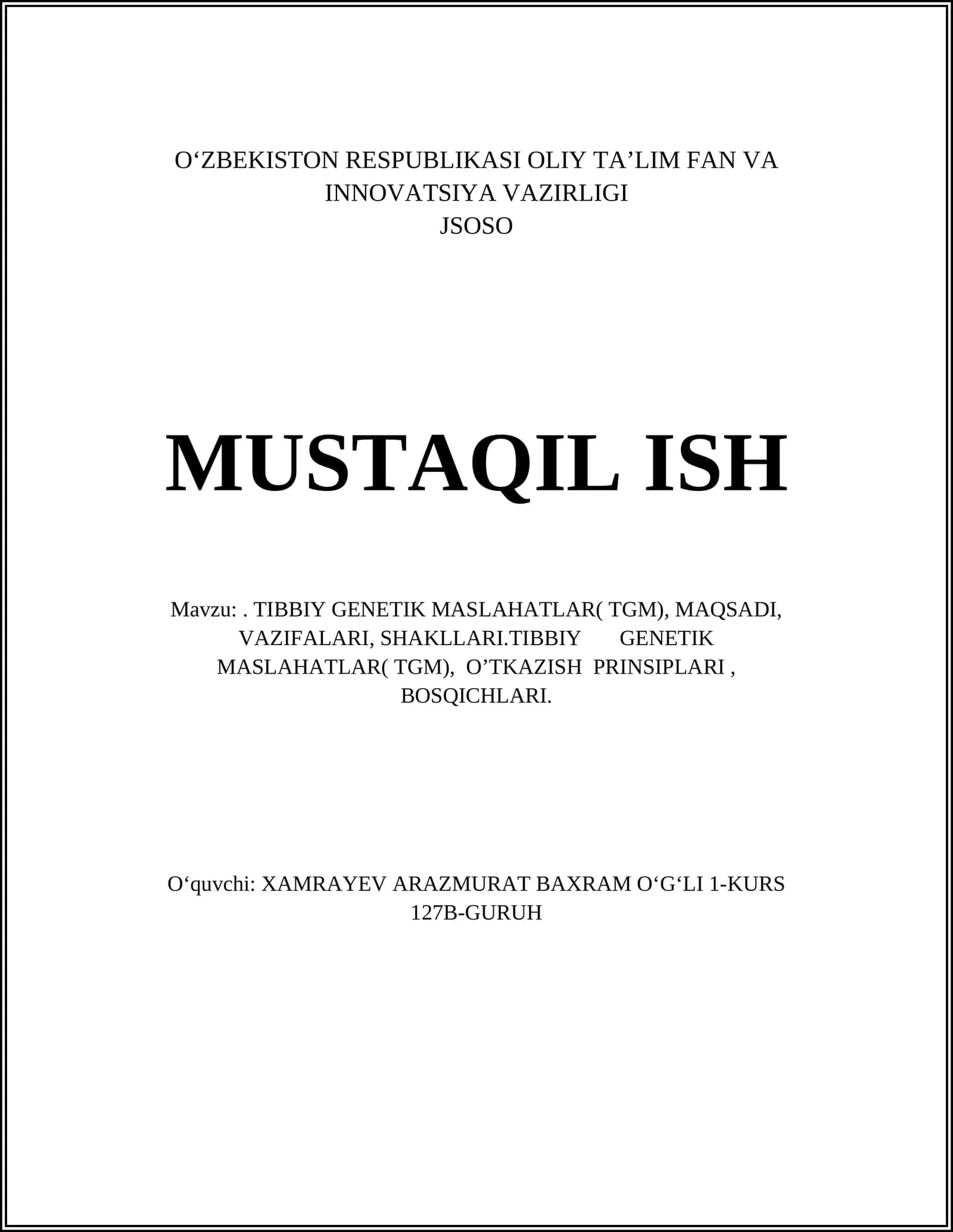 TIBBIY GENETIK MASLAHATLAR( TGM) 1