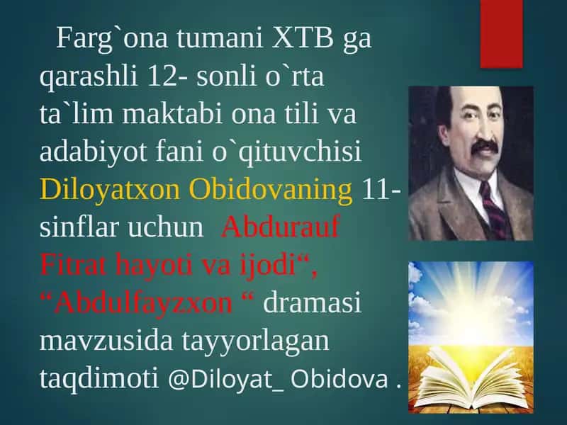 Abdurauf Fitratning dramasi mavzusida taqdimoti 1