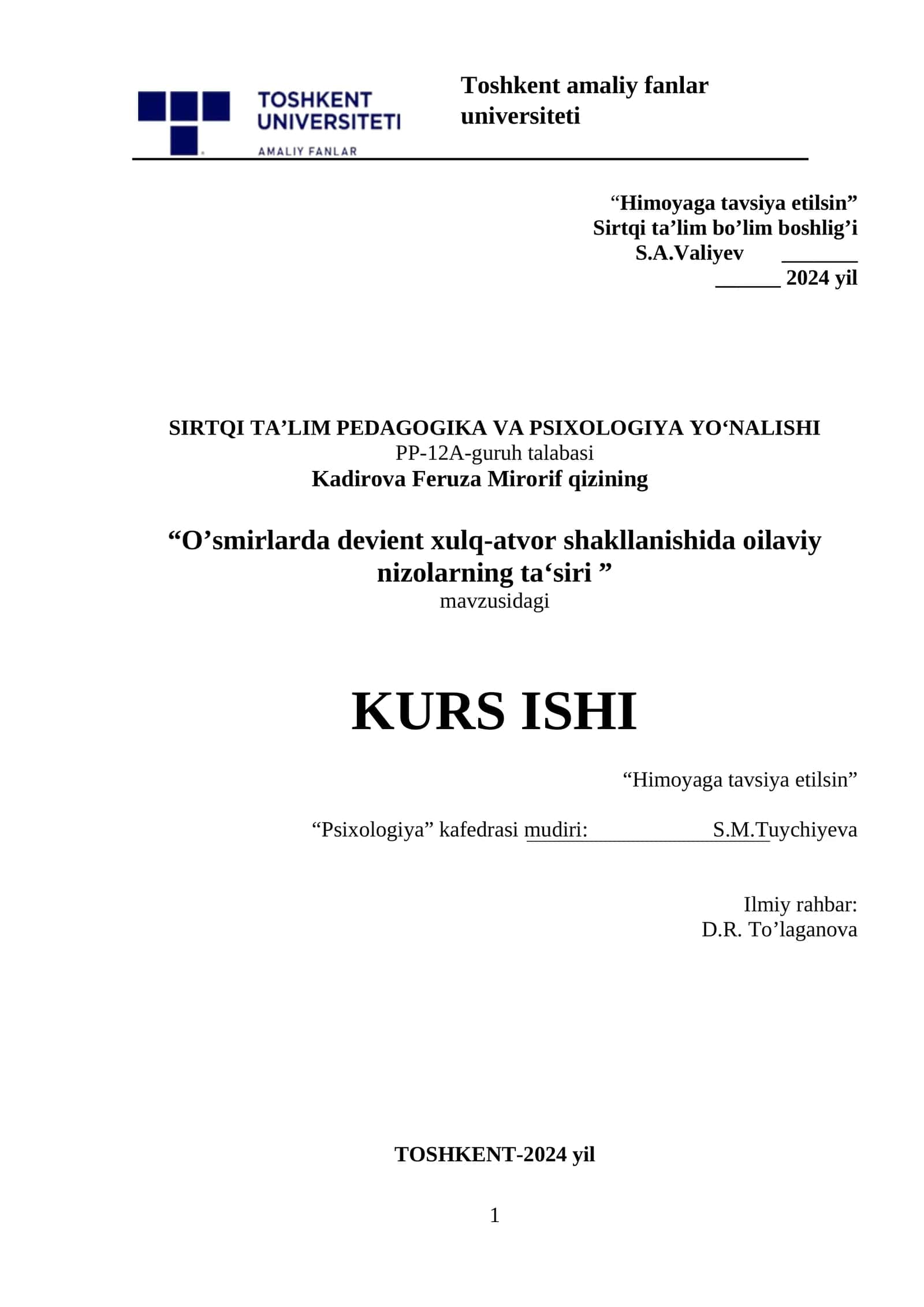 O’smirlarda devient xulq-atvor shakllanishida oilaviy nizolarning ta‘siri 1