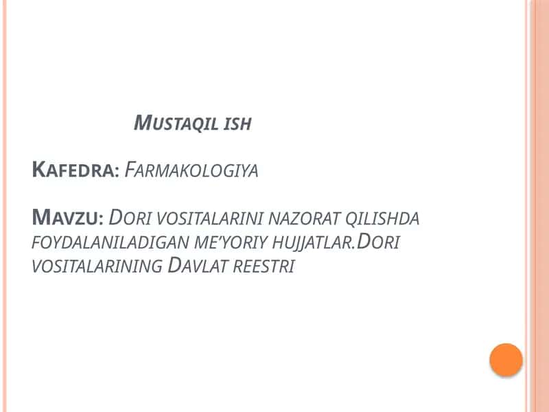 Dorivositalarining nazorati 1