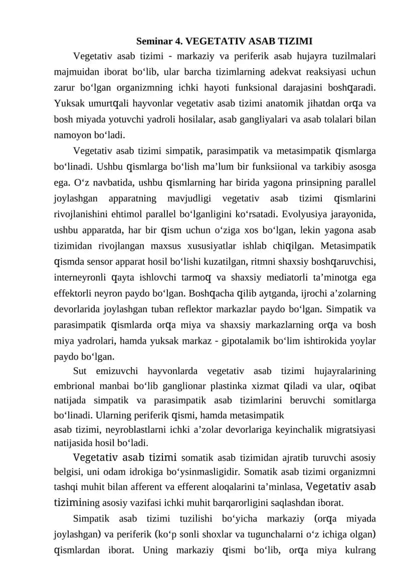 Seminar 4. VEGETATIV ASAB TIZIMI 1