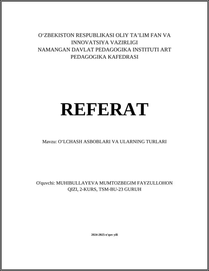 OʻLCHASH ASBOBLARI VA ULARNING TURLARI 1