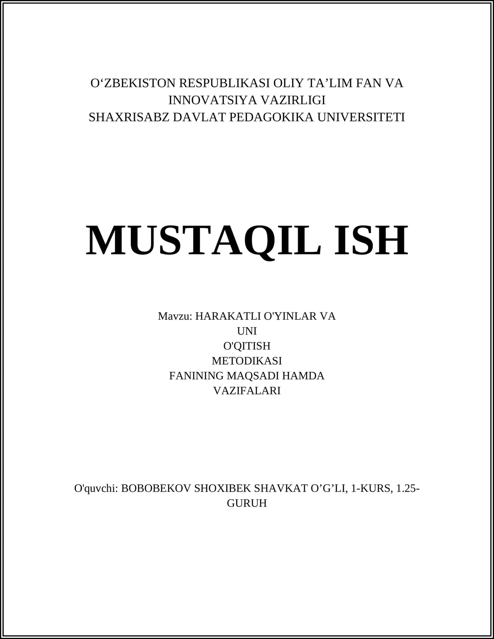 HARAKATLI O'YINLAR VA UNI O'QITISH METODIKASI 1