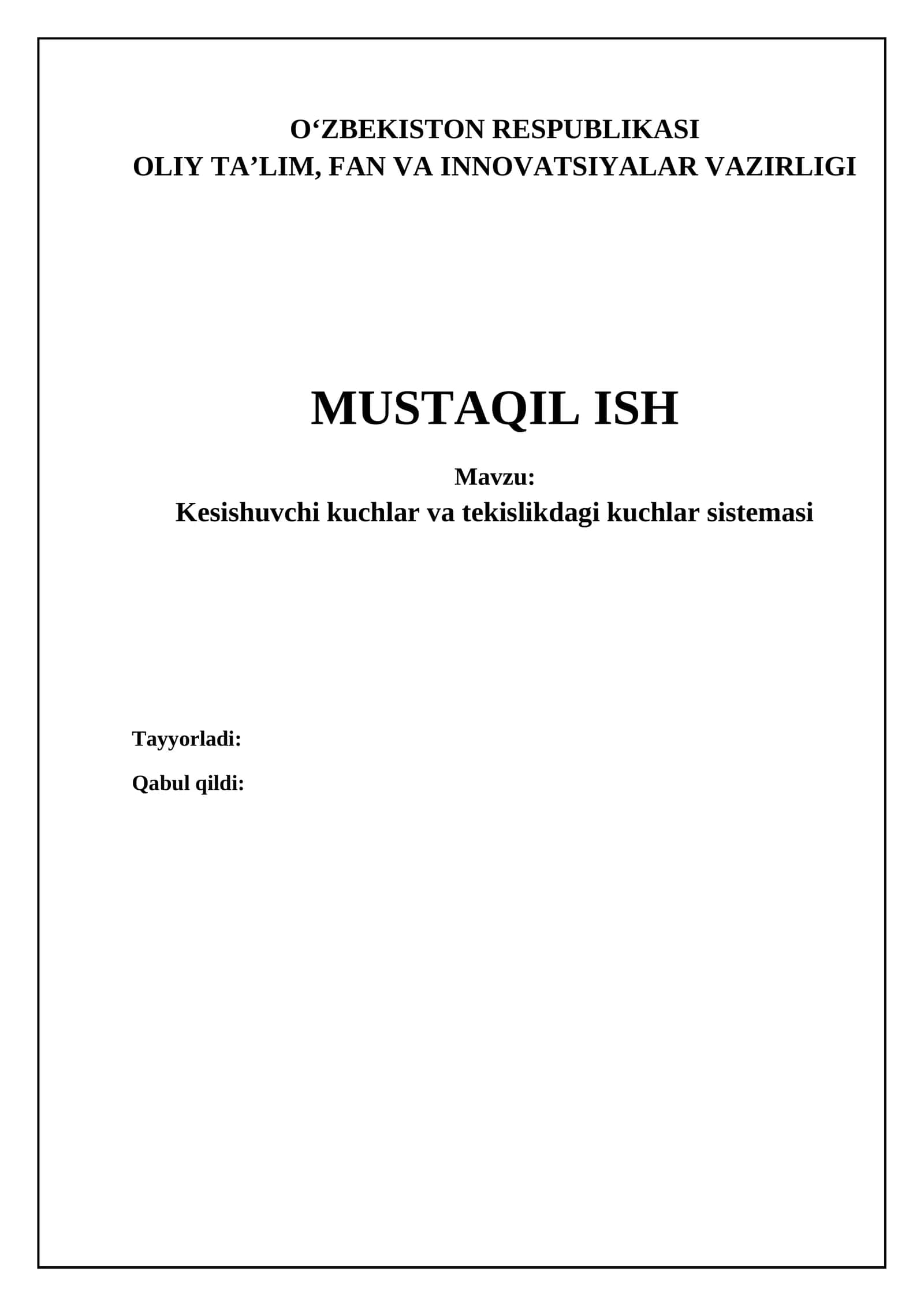 Kesishuvchi kuchlar va tekislikdagi kuchlar sistemasi 1